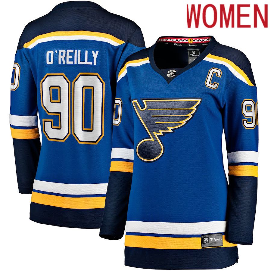 Women St. Louis Blues #90 Ryan OReilly Fanatics Branded Blue Home Premier Breakaway Player NHL Jersey